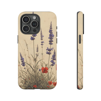 Thin Red and Lavender Flowers, Vintage Wildflowers Phone Case