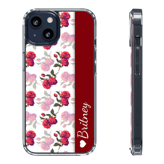 Custom Name Light Rose Pattern | Clear iPhone Case / Samsung Case