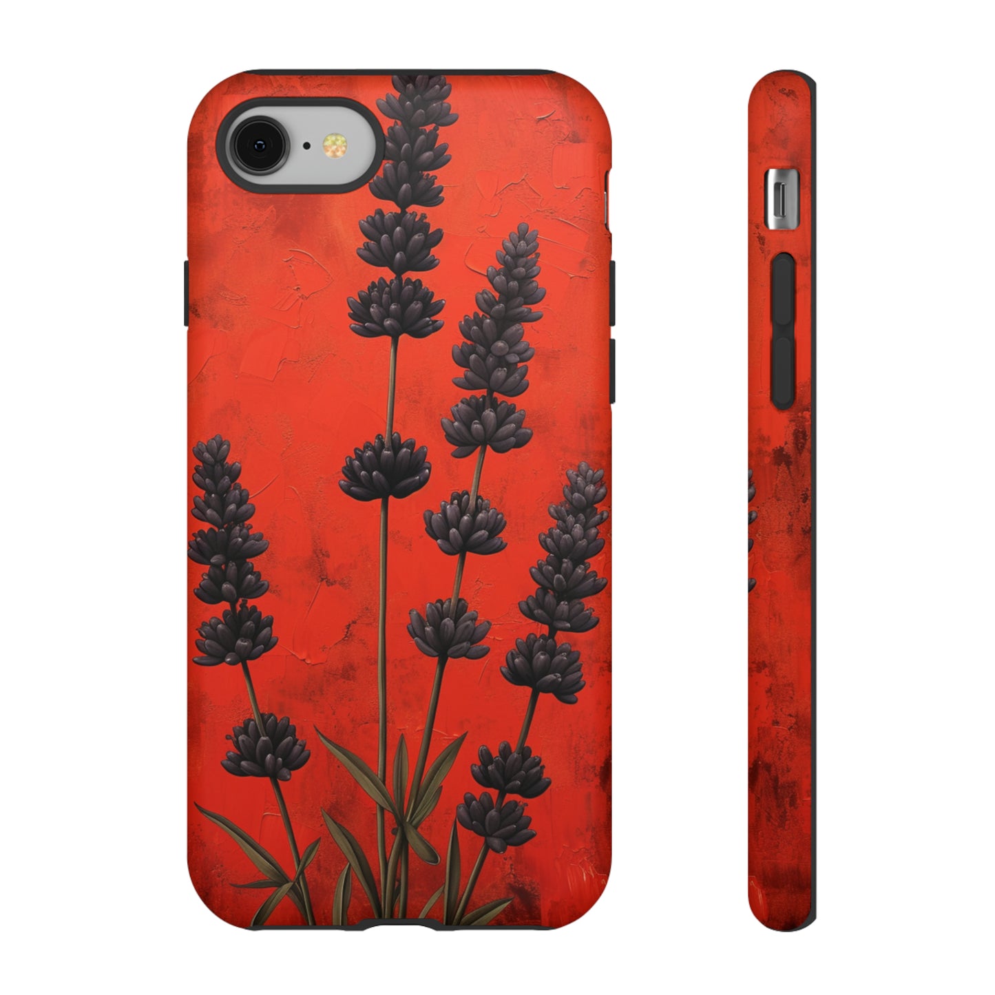 Minimalist Red and Black Lavender Flowers, Vintage Wildflowers iPhone Case