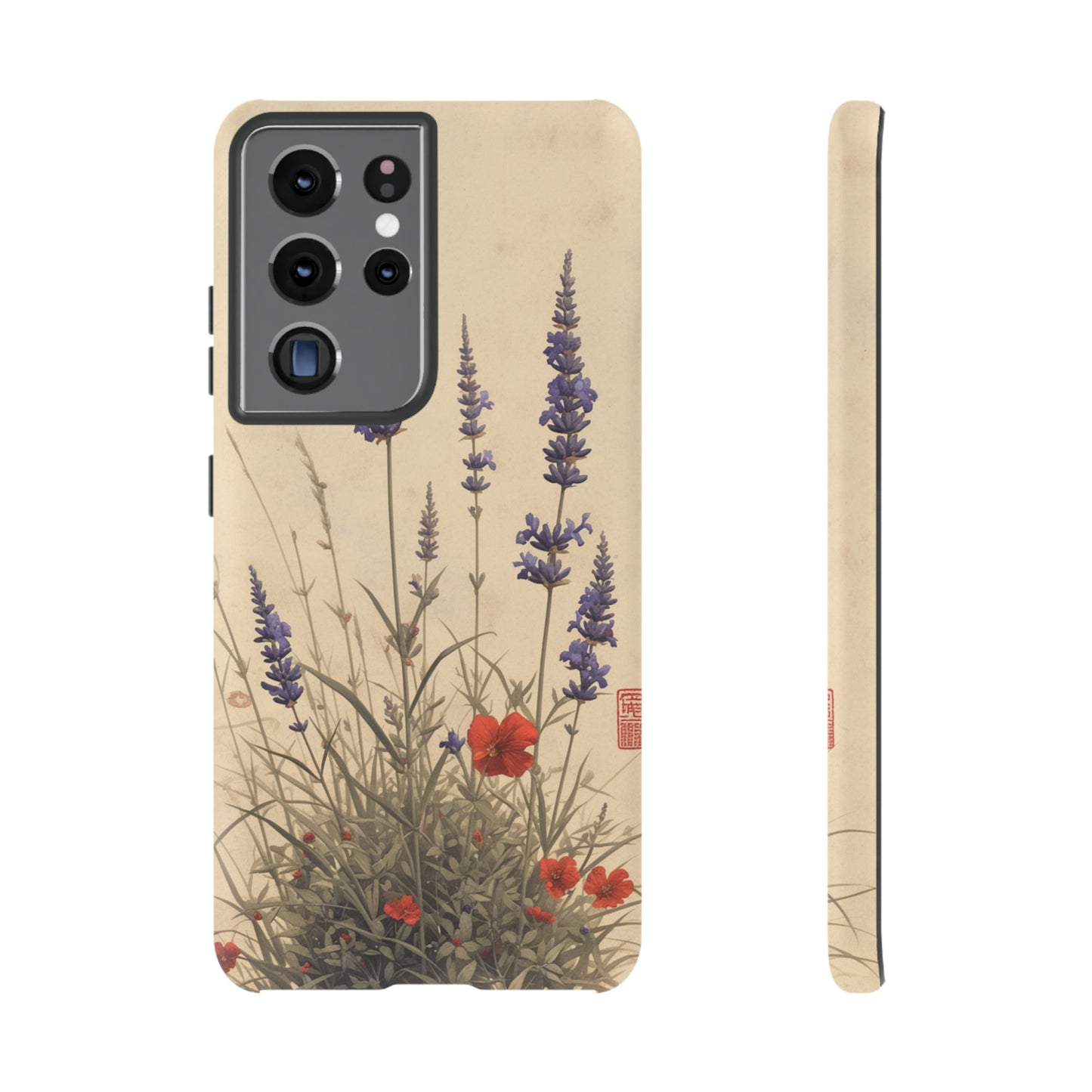 Thin Red and Lavender Flowers, Vintage Wildflowers Phone Case