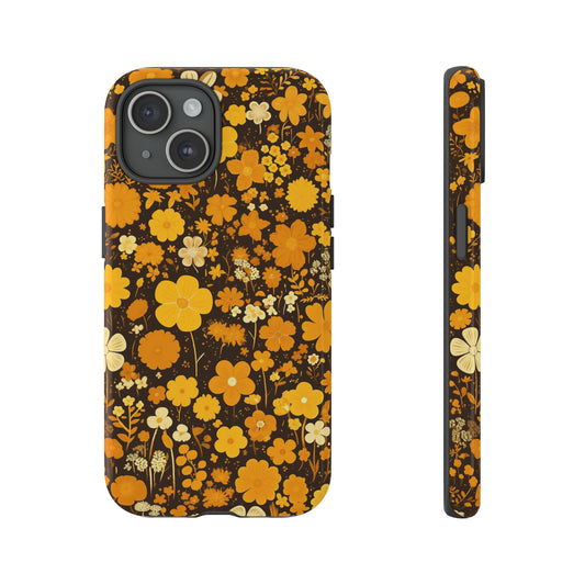 Yellow Flower Pattern Phone Case, Flower Pattern Aesthetic Pattern Gifts iPhone Case, Samsung Phone Case, Gift For Flower Lover Gift For Her