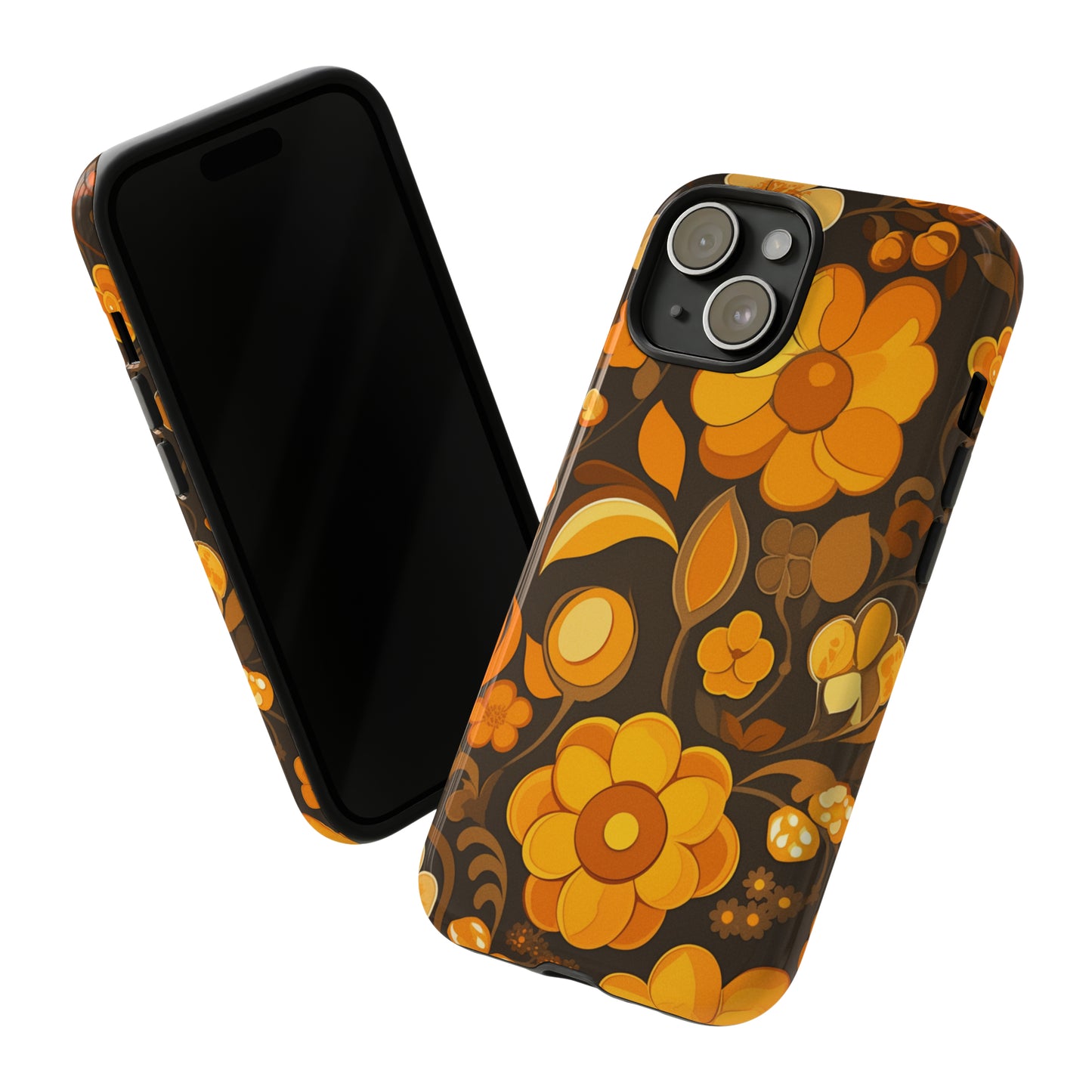 Abstract Retro 70s Dark Wildflower Patterns iPhone Case / Samsung Case