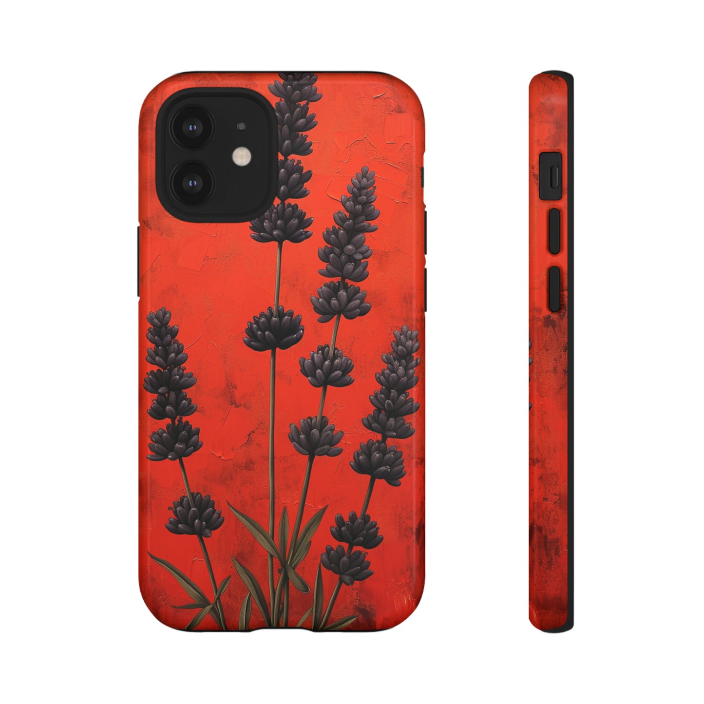 Minimalist Red and Black Lavender Flowers, Vintage Wildflowers iPhone Case