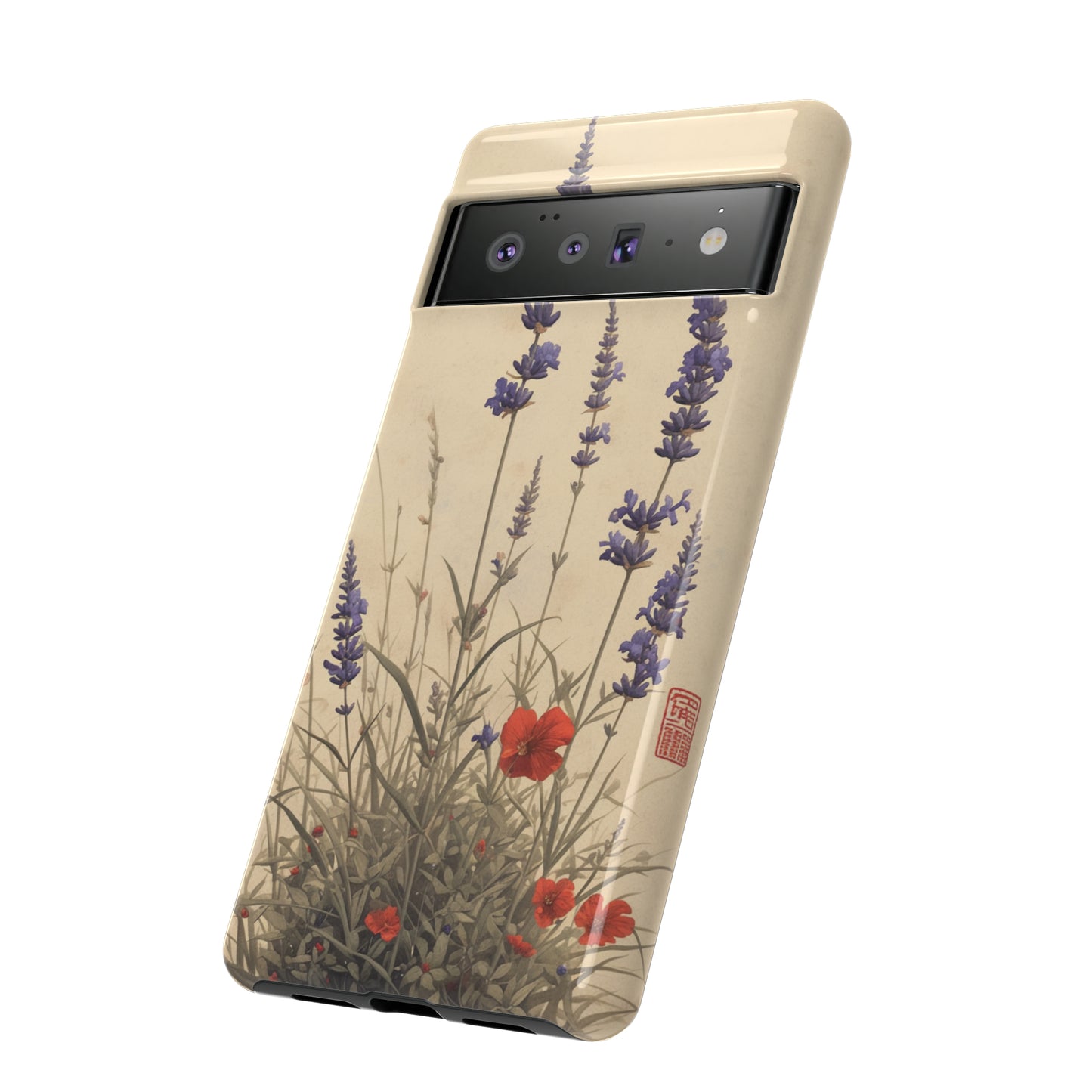 Thin Red and Lavender Flowers, Vintage Wildflowers Phone Case