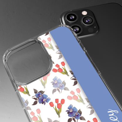 Custom Blue Red Flowers | Clear iPhone Case / Samsung Case