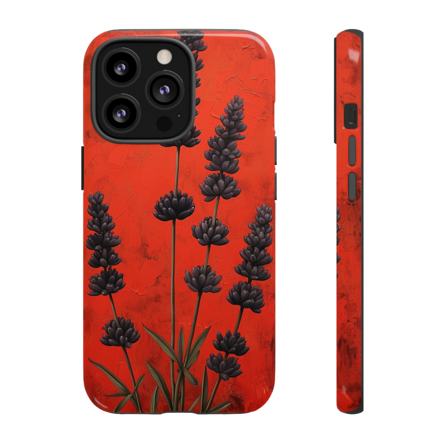 Minimalist Red and Black Lavender Flowers, Vintage Wildflowers iPhone Case