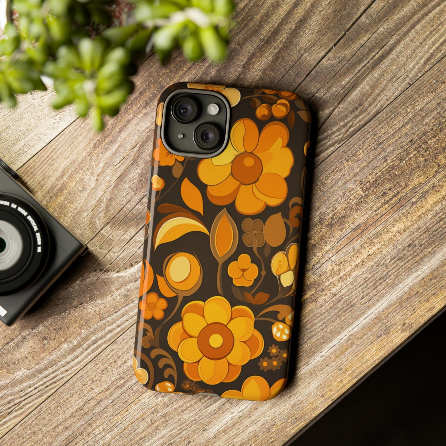 Abstract Retro 70s Dark Wildflower Patterns iPhone Case / Samsung Case