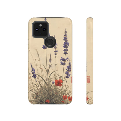 Thin Red and Lavender Flowers, Vintage Wildflowers Phone Case