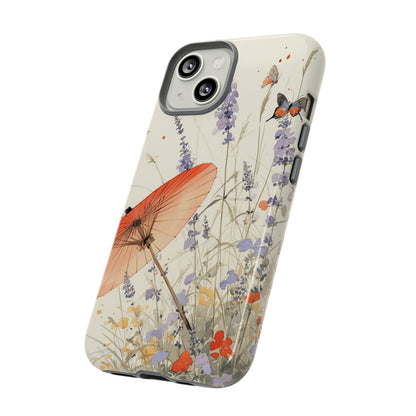 Japanese Vintage Minimalist Soft Lavender & Butterflies iPhone Case, Samsung Case