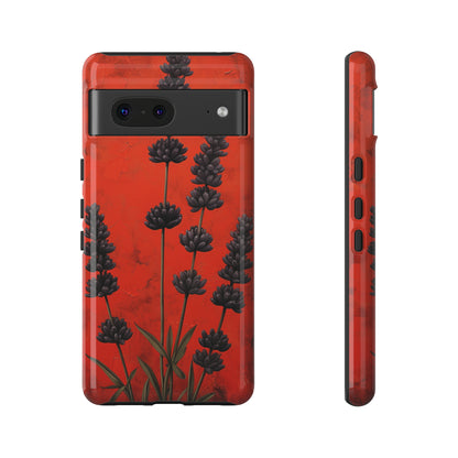 Minimalist Red and Black Lavender Flowers, Vintage Wildflowers iPhone Case