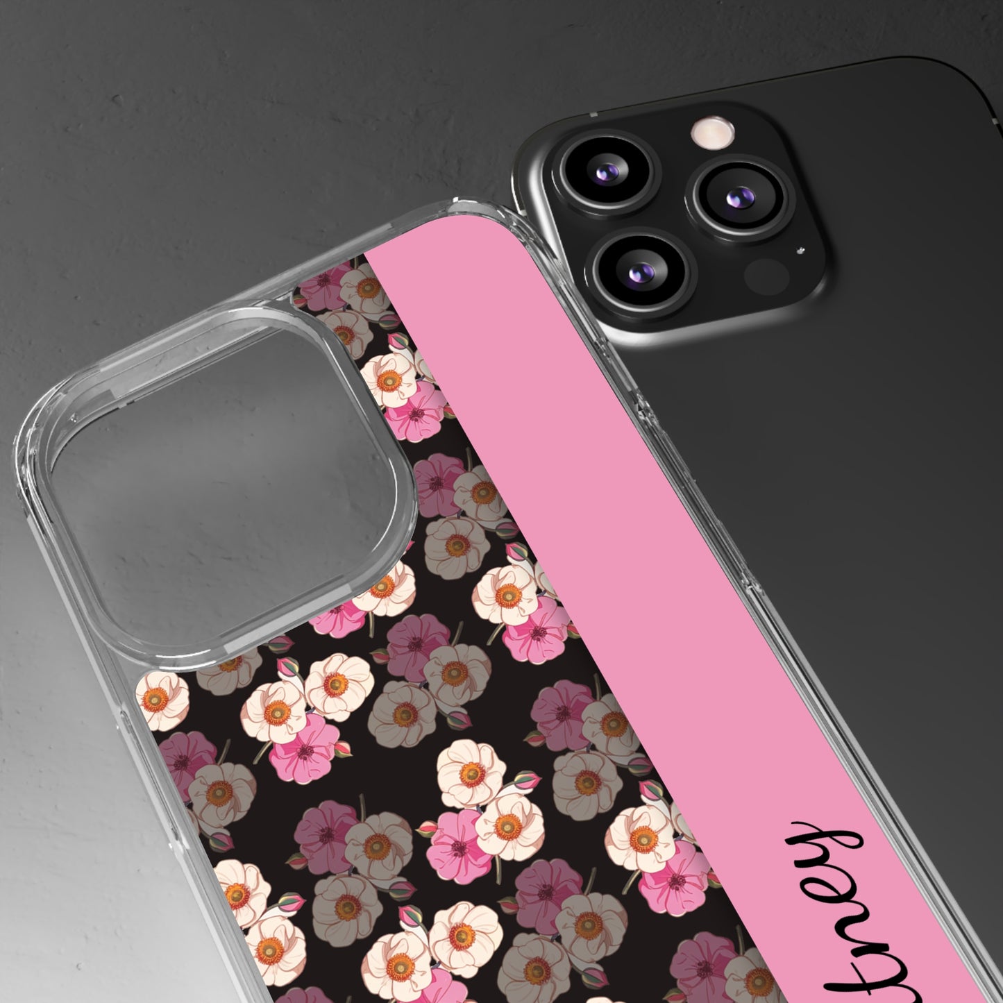 Custom Name Light Rose Pattern | Clear iPhone Case / Samsung Case