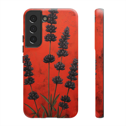 Minimalist Red and Black Lavender Flowers, Vintage Wildflowers iPhone Case