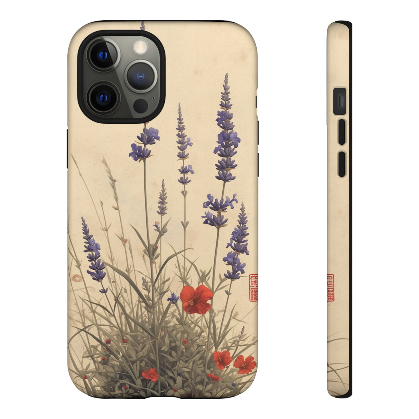 Thin Red and Lavender Flowers, Vintage Wildflowers Phone Case