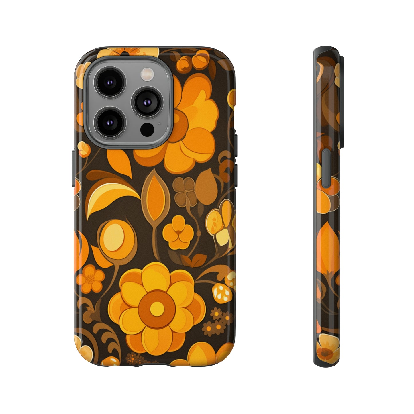 Abstract Retro 70s Dark Wildflower Patterns iPhone Case / Samsung Case