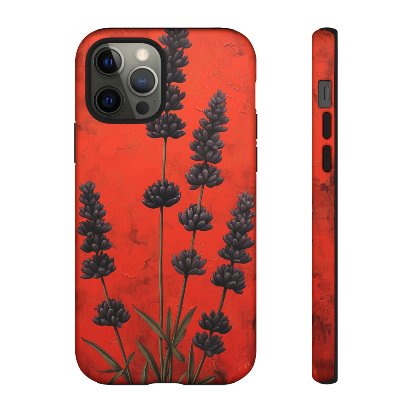 Minimalist Red and Black Lavender Flowers, Vintage Wildflowers iPhone Case