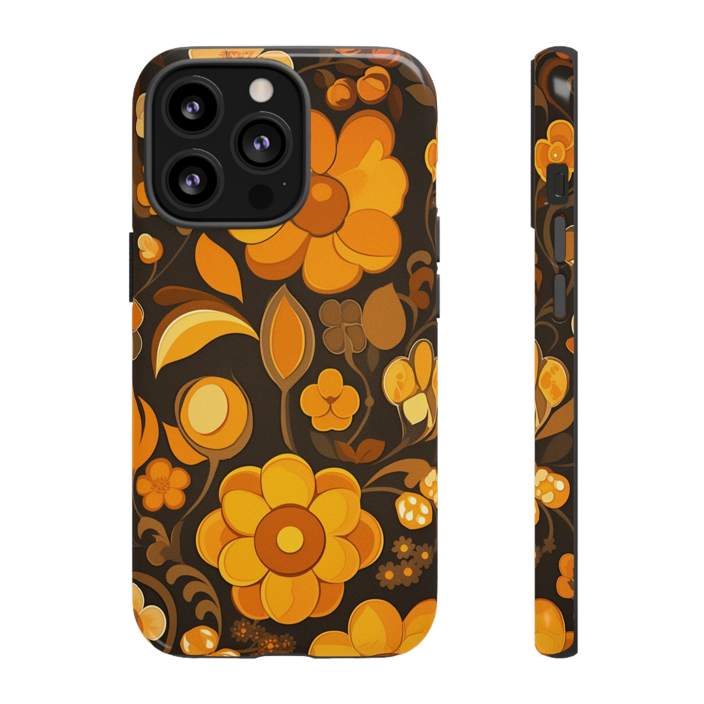 Abstract Retro 70s Dark Wildflower Patterns iPhone Case / Samsung Case