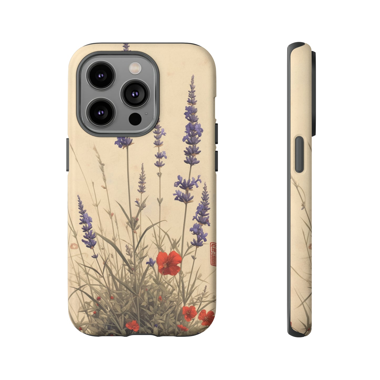 Thin Red and Lavender Flowers, Vintage Wildflowers Phone Case