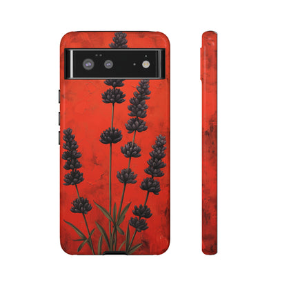 Minimalist Red and Black Lavender Flowers, Vintage Wildflowers iPhone Case