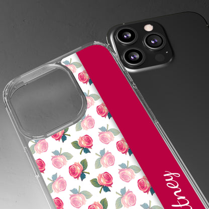 Custom Name Pink Floral Pattern | Clear iPhone Case / Samsung Case