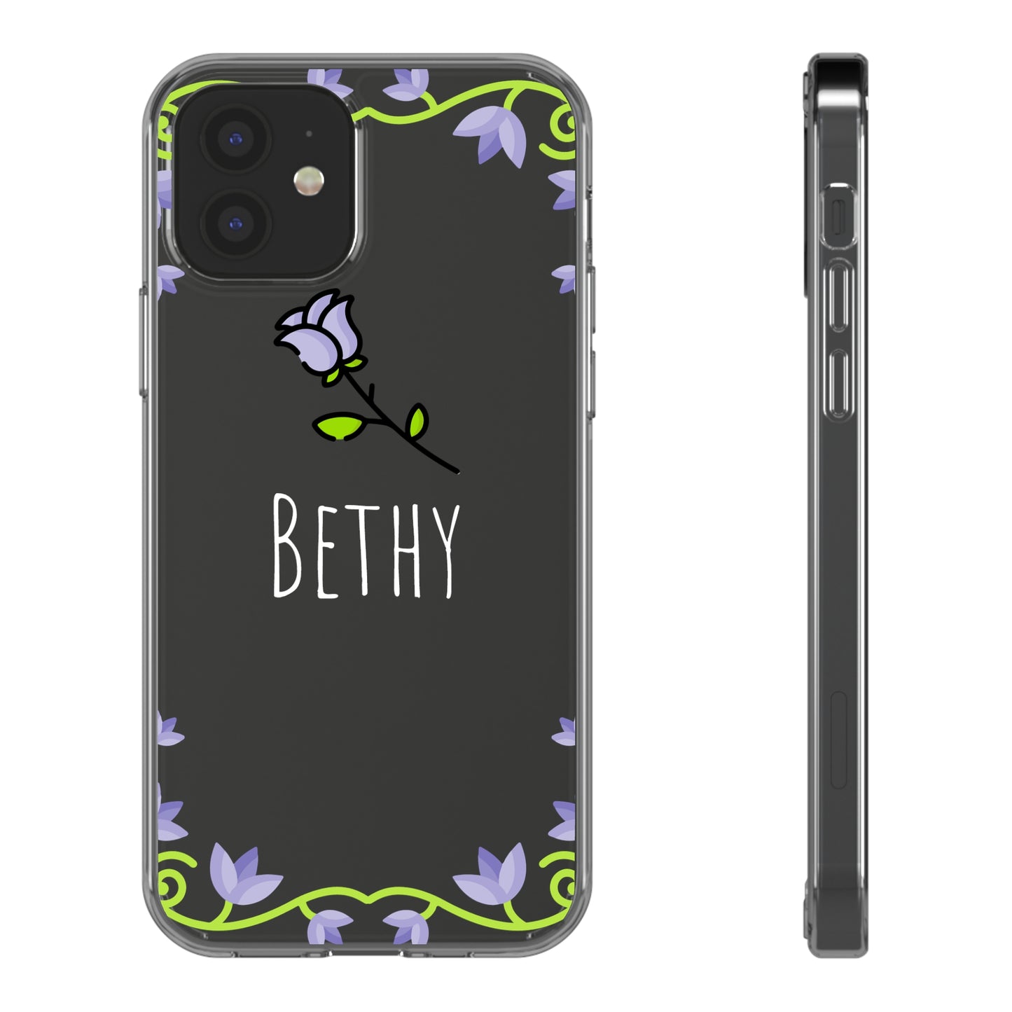 Custom Name Violet Floral Vines | Clear iPhone Case / Samsung Case