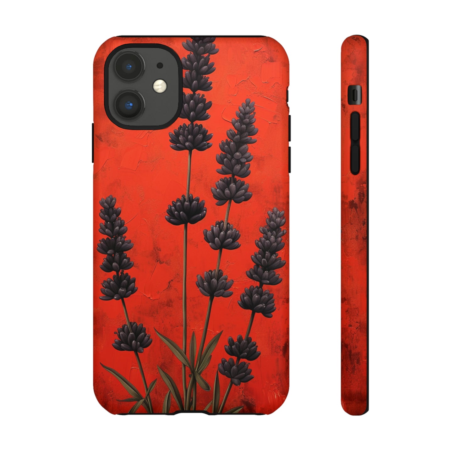 Minimalist Red and Black Lavender Flowers, Vintage Wildflowers iPhone Case