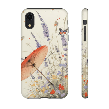 Japanese Vintage Minimalist Soft Lavender & Butterflies iPhone Case, Samsung Case