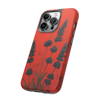 Minimalist Red and Black Lavender Flowers, Vintage Wildflowers iPhone Case