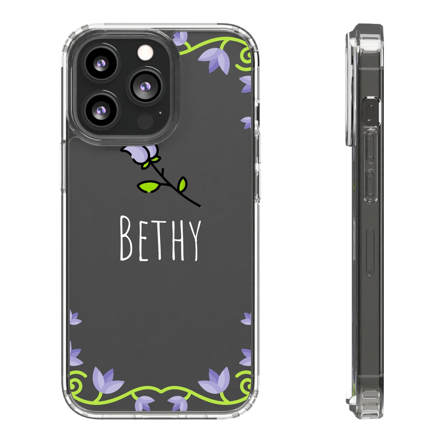 Custom Name Violet Floral Vines | Clear iPhone Case / Samsung Case