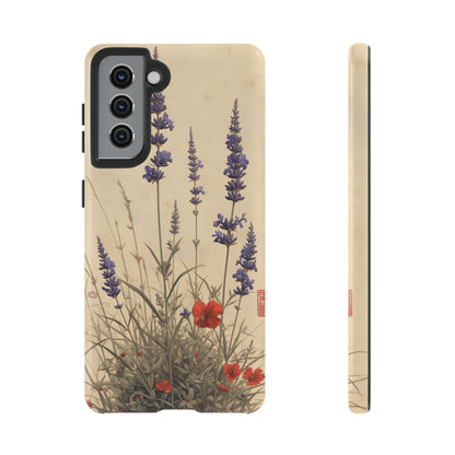 Thin Red and Lavender Flowers, Vintage Wildflowers Phone Case