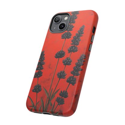 Minimalist Red and Black Lavender Flowers, Vintage Wildflowers iPhone Case