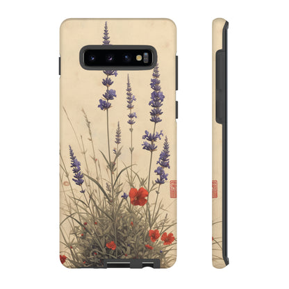 Thin Red and Lavender Flowers, Vintage Wildflowers Phone Case