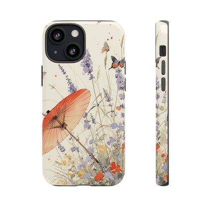 Japanese Vintage Minimalist Soft Lavender & Butterflies iPhone Case, Samsung Case