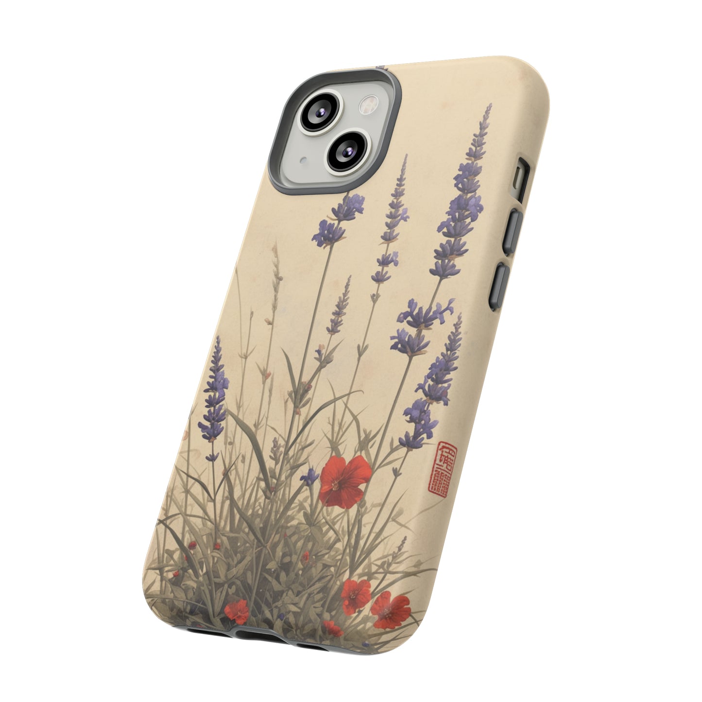 Thin Red and Lavender Flowers, Vintage Wildflowers Phone Case