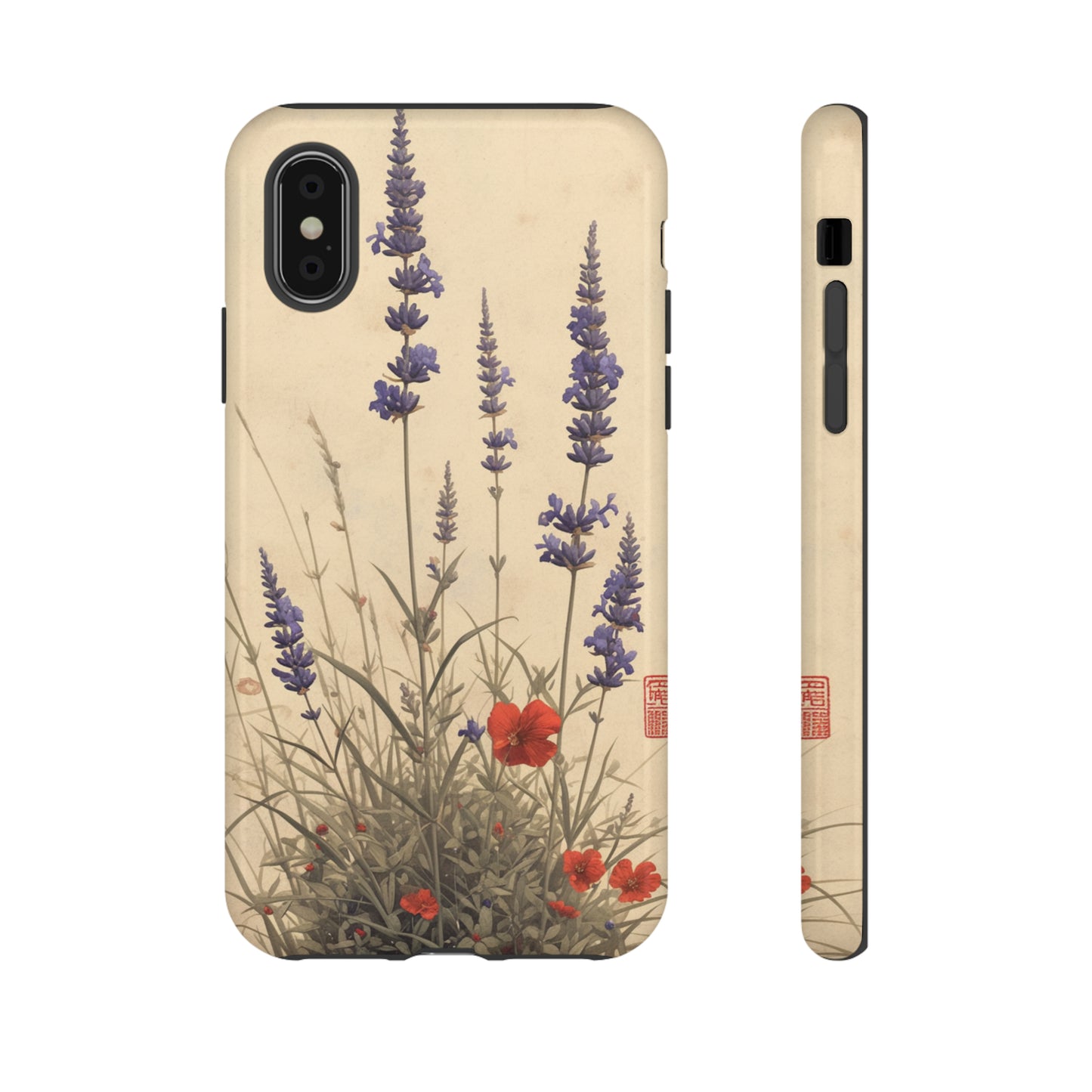 Thin Red and Lavender Flowers, Vintage Wildflowers Phone Case