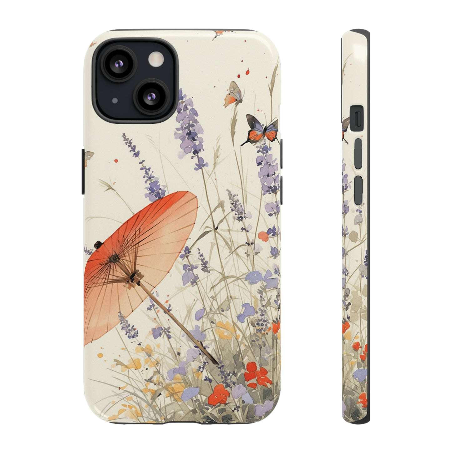 Japanese Vintage Minimalist Soft Lavender & Butterflies iPhone Case, Samsung Case