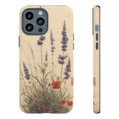 Thin Red and Lavender Flowers, Vintage Wildflowers Phone Case