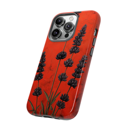 Minimalist Red and Black Lavender Flowers, Vintage Wildflowers iPhone Case