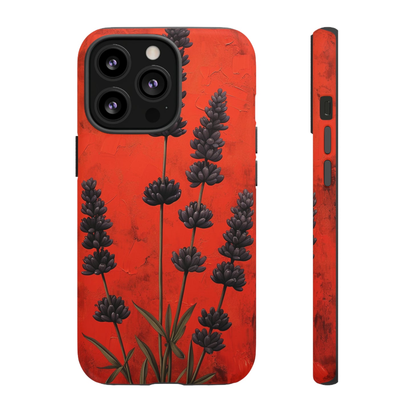 Minimalist Red and Black Lavender Flowers, Vintage Wildflowers iPhone Case