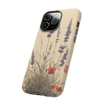 Thin Red and Lavender Flowers, Vintage Wildflowers Phone Case