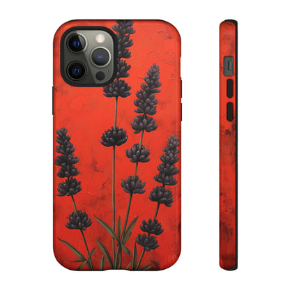 Minimalist Red and Black Lavender Flowers, Vintage Wildflowers iPhone Case