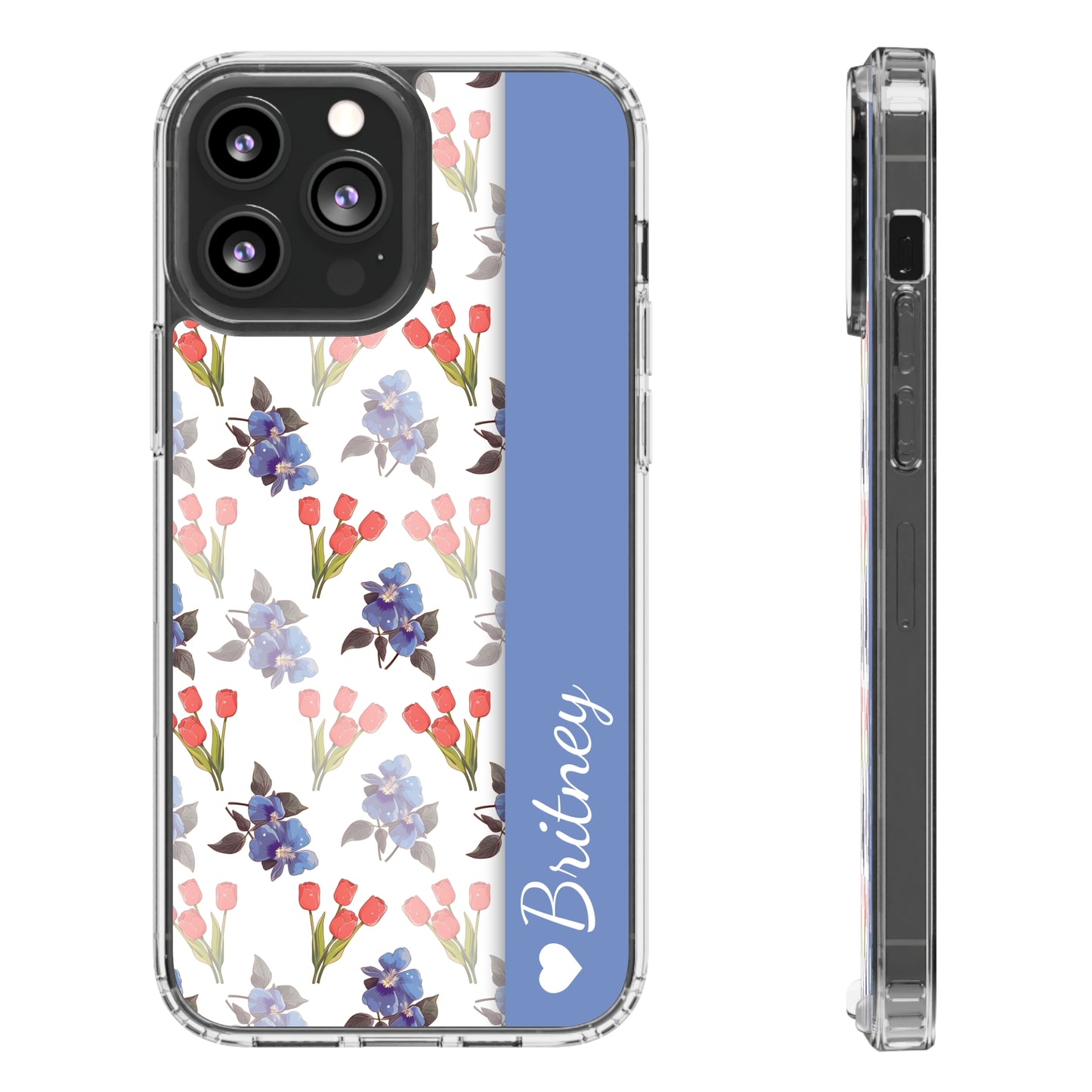 Custom Blue Red Flowers | Clear iPhone Case / Samsung Case