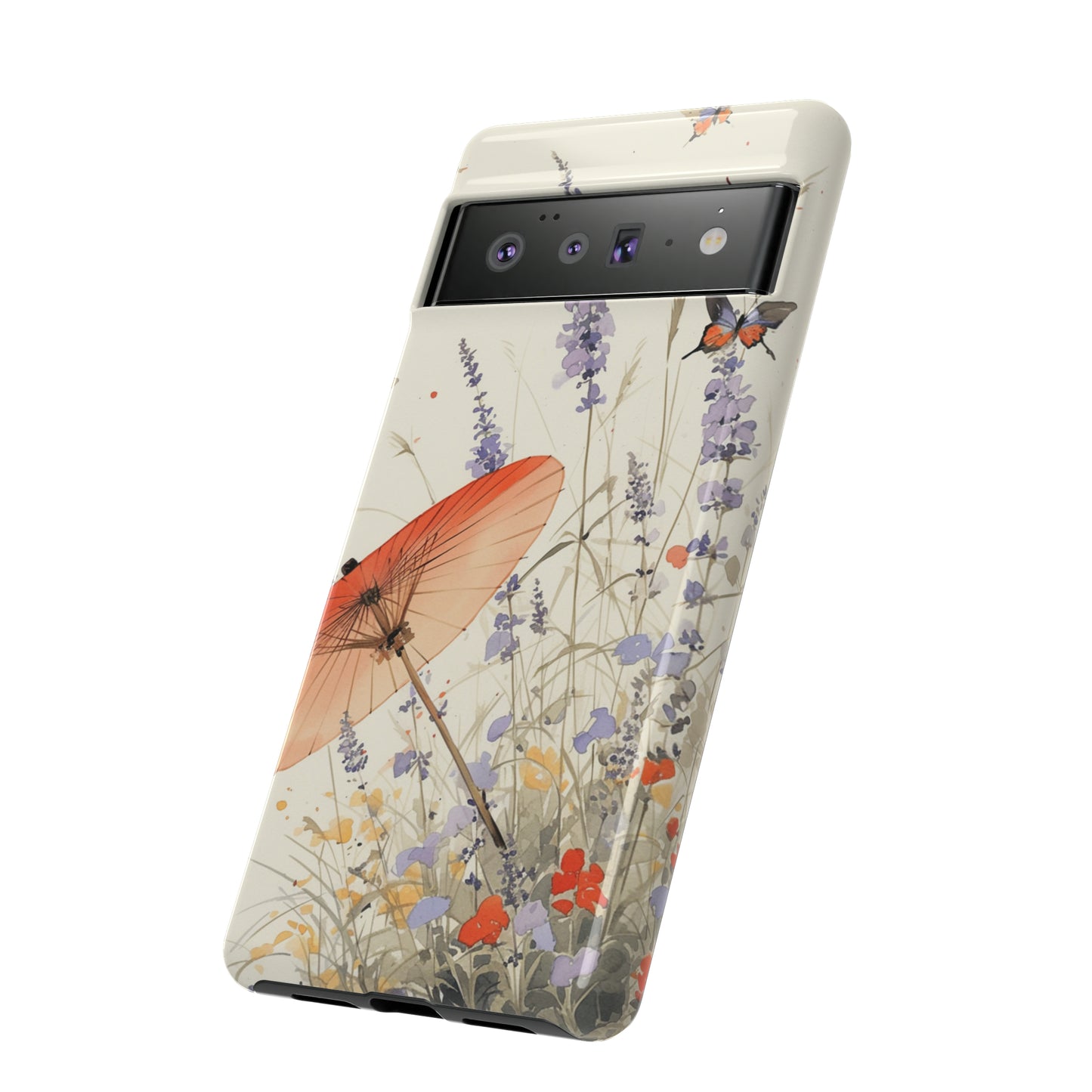 Japanese Vintage Minimalist Soft Lavender & Butterflies iPhone Case, Samsung Case