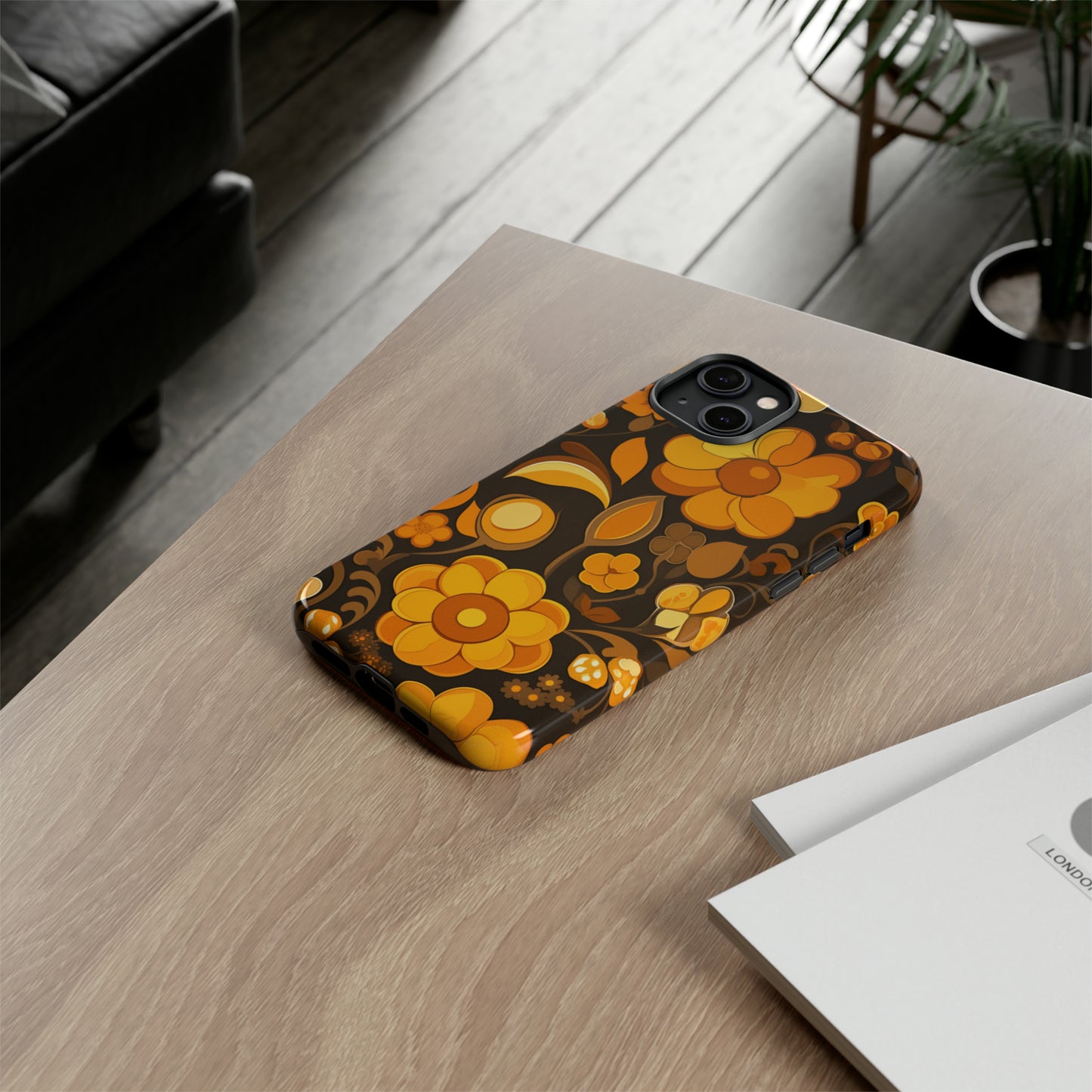 Abstract Retro 70s Dark Wildflower Patterns iPhone Case / Samsung Case