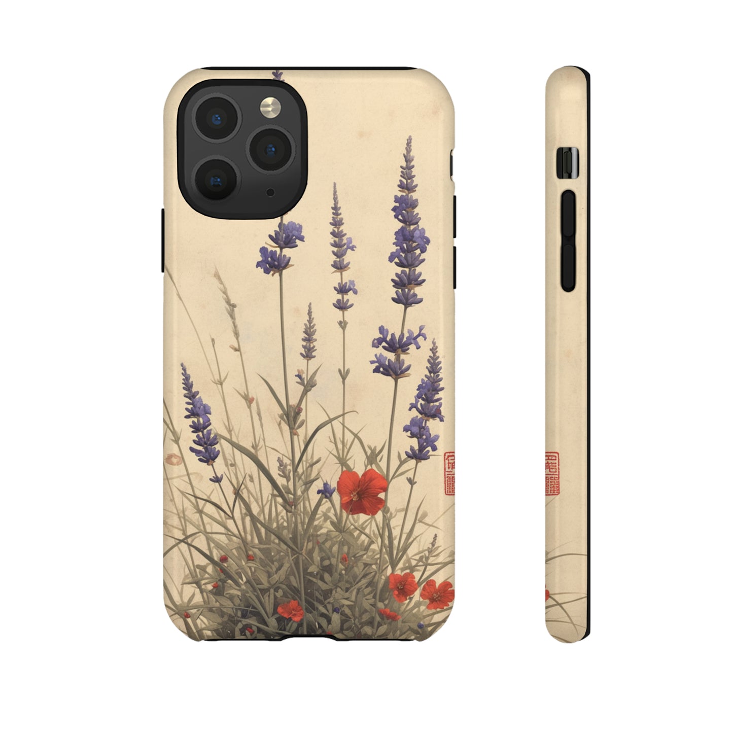 Thin Red and Lavender Flowers, Vintage Wildflowers Phone Case