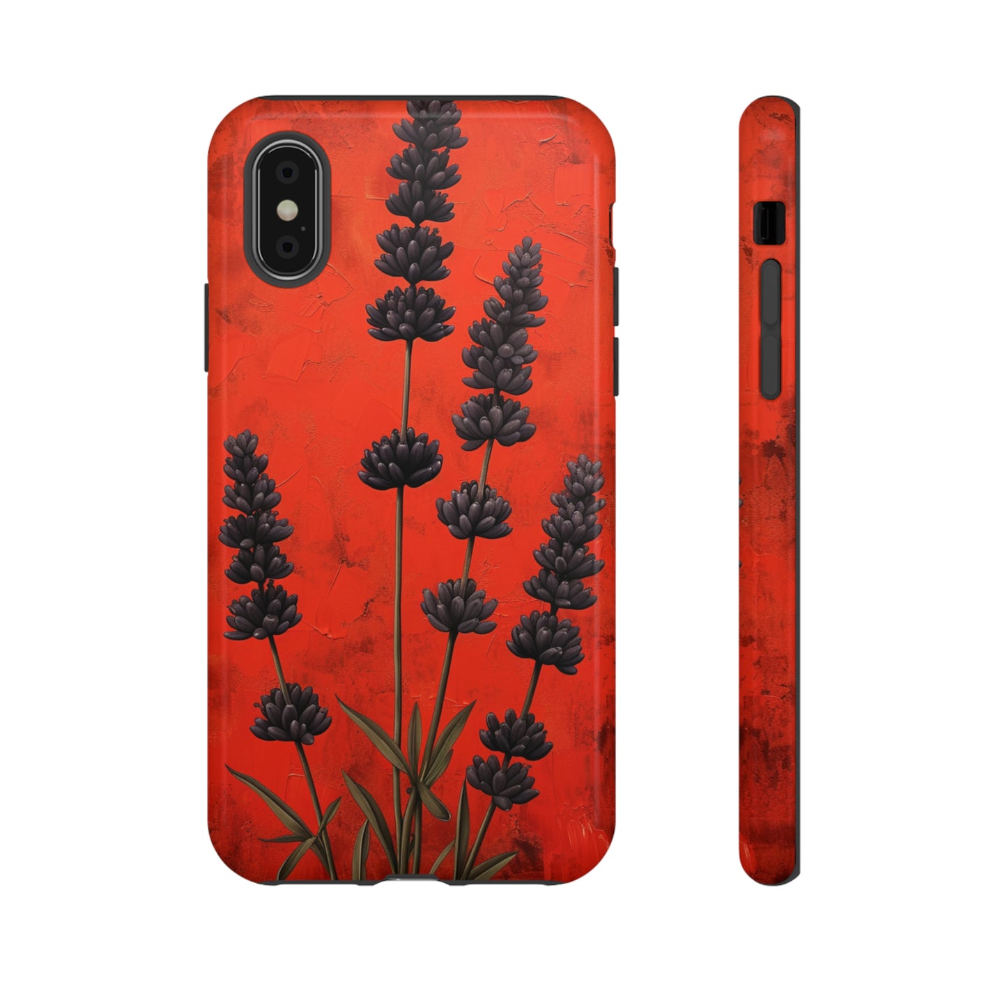 Minimalist Red and Black Lavender Flowers, Vintage Wildflowers iPhone Case