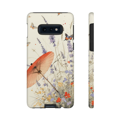 Japanese Vintage Minimalist Soft Lavender & Butterflies iPhone Case, Samsung Case