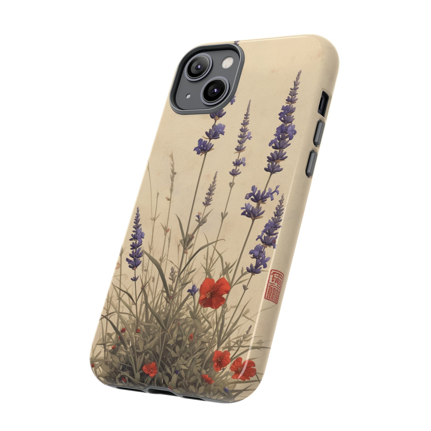 Thin Red and Lavender Flowers, Vintage Wildflowers Phone Case