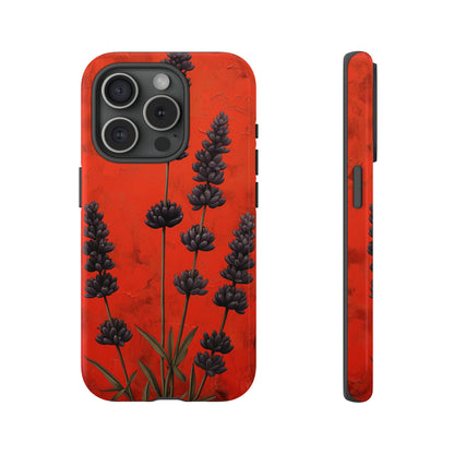 Minimalist Red and Black Lavender Flowers, Vintage Wildflowers iPhone Case