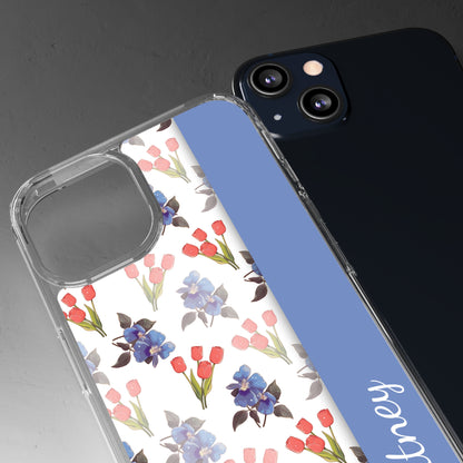 Custom Blue Red Flowers | Clear iPhone Case / Samsung Case