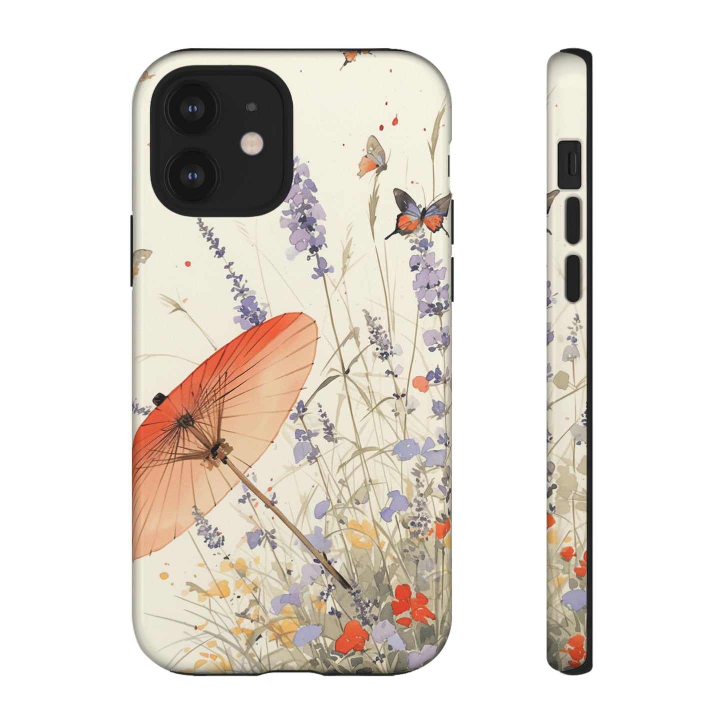 Japanese Vintage Minimalist Soft Lavender & Butterflies iPhone Case, Samsung Case